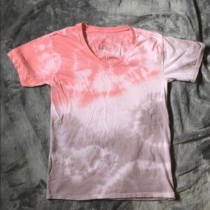 Custom Pink Ombré Tie Dye V Neck T Shirt